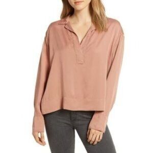 LOU & GREY Women's Clay Pink Lyocell Oversized Split Neck Popover Tunic Top S